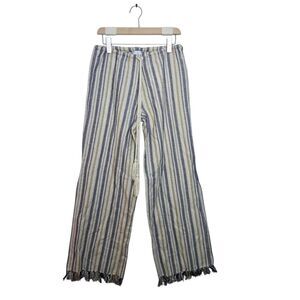 Miguelina Pants Size Medium Striped Cotton Wide Leg Tassle Hem Boho Lounge Beach